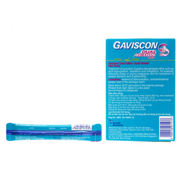 Thuốc trị trào ngược dạ dày, thực quản Gaviscon Dual Action 24 gói