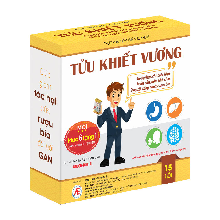 Cốm giải rượu bổ gan Tửu Khiết Vương 15 gói 1 Viên uống giải rượu mát gan Tửu Khiết vương 15 gói